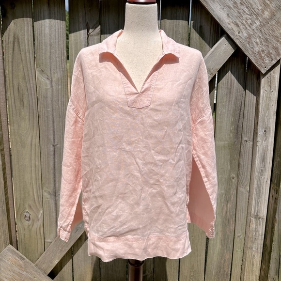 C&C California Baby Pink 100% Linen Long Sleeve Collared Neckline Casual Top - Picture 1 of 6